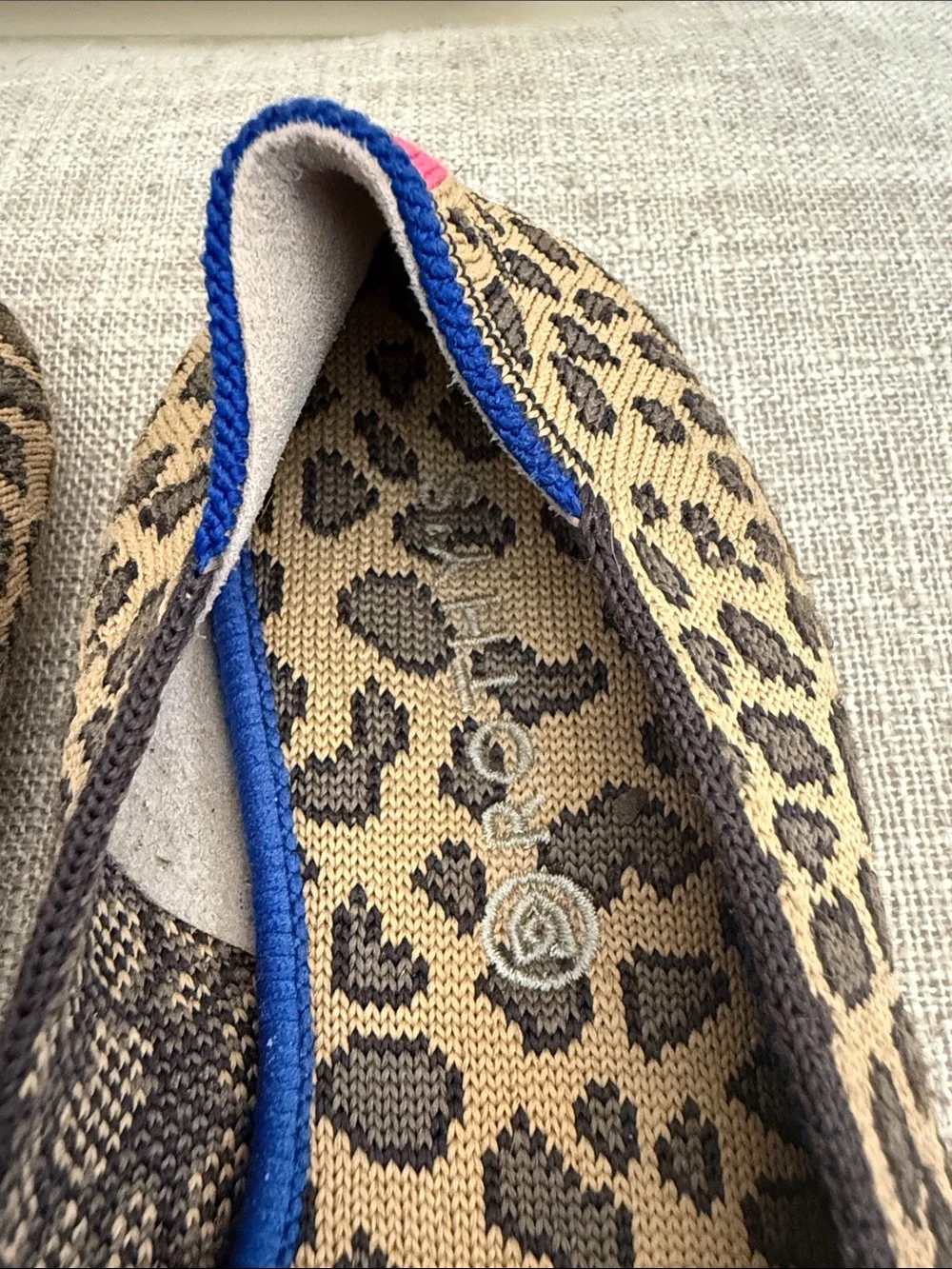 Rothy's Kids Leopard Print Slip-Ons with Blue Accent
